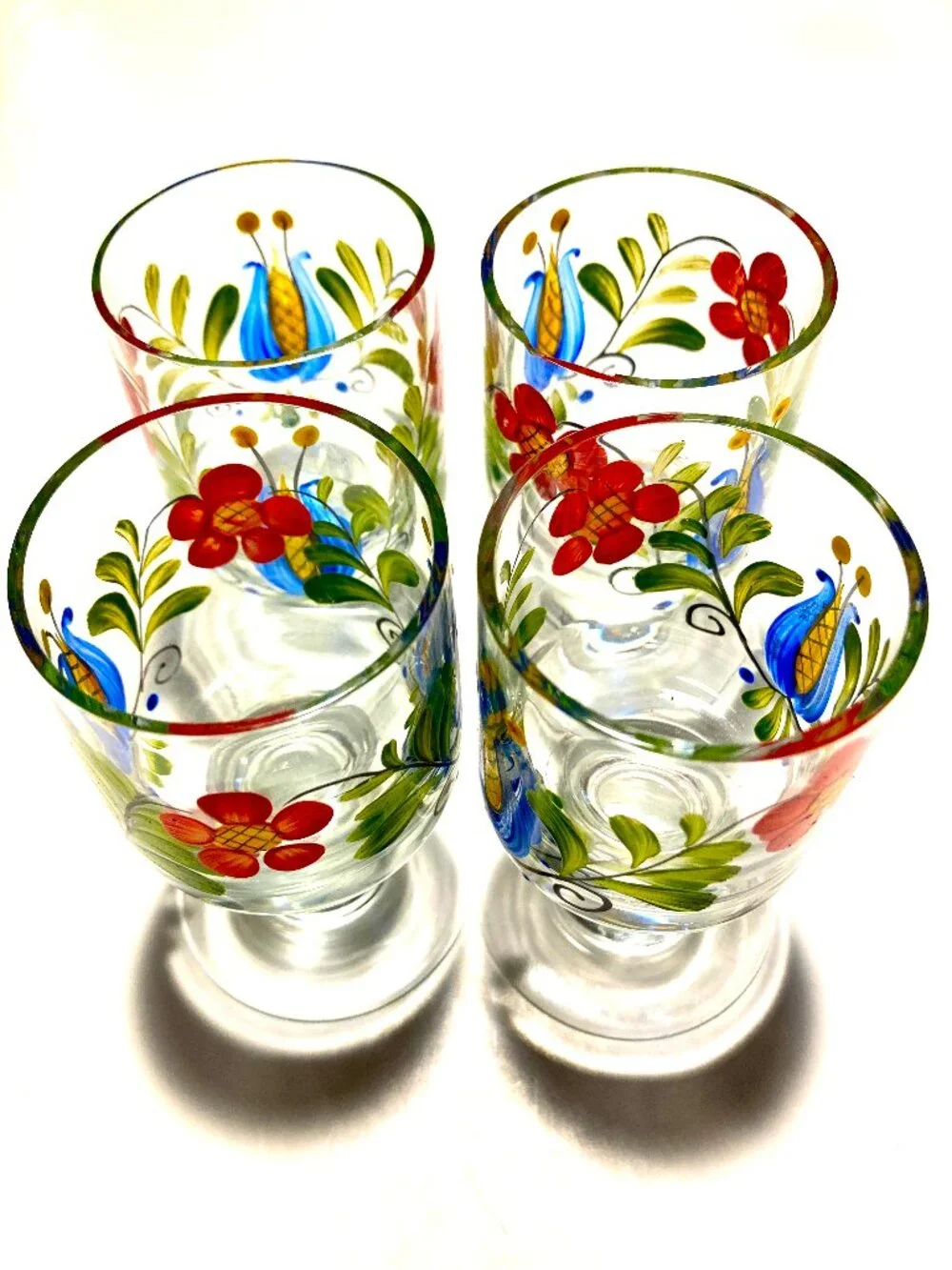 4 Hand-Painted Swedish Schnapps Glasses